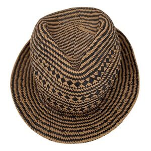 J. Crew Paper Straw Fedora‎ Hat Panama Style Woven Brown Black M L Unisex